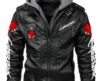 Cyberpunk 2077 Samurai Hooded Black Leather Biker Jacket | Trendy Gamer Jacket