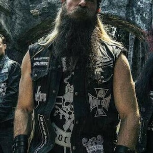 Men&#39;s Black Label Society BLS Black Leather Vest - New Arrival