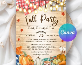 Fall Harvest Festival Invitation, Church Fall Festival Invite, Fall Party Invitation, Fall festival flyer Digital, Editable Canva Template