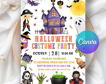 Halloween Costume Party Invitation, Halloween Birthday, Spooky Birthday, Spooktacular Party, Kids Digital Invite, Editable Canva Template