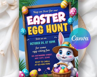 Easter Egg Hunt Invitation, Easter Bunny Invitation, Easter Party Invite, Party With My Peeps, Easter Bunny Party, Editable Canva Template