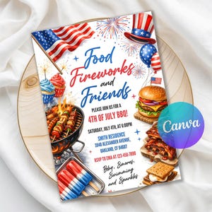 4th Of July BBQ Invitation, Party In USA Invite, Independence Day BBQ Barbeque Invite, July Fourth Food Friend and Firework, Editable Canva
independence day bbq,4th july bbq invite,4th july barbeque,4th july bbq,4th july printable,4th july template,4th july invitation,4th of July Invite,July fourth invite,red white blue party,fourth of july party,patriotic invites,party in the usa
4th of July BBQ Invitation, Editable USA Independence Day Party Invite, Digital Canva Template