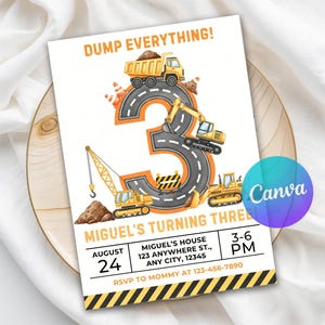 Construction Invite, dump trucks birthday, Dump Truck Party, Construction Party, printable kids truck, digital boys invite, truck party template, Excavator Birthday, construction truck, truck birthday, boy birthday invite, 3rd Birthday Card, digger party