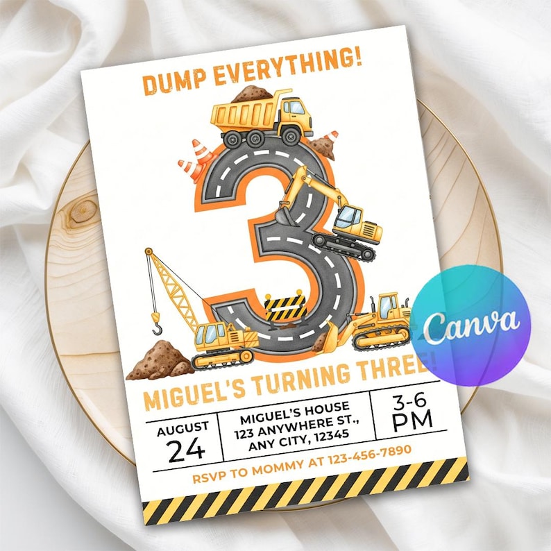 Construction Invite, dump trucks birthday, Dump Truck Party, Construction Party, printable kids truck, digital boys invite, truck party template, Excavator Birthday, construction truck, truck birthday, boy birthday invite, 3rd Birthday Card, digger party