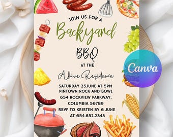 BBQ Birthday Invitation, Summer Pool Party Invite, Grill and Chill Party, Barbecue Invitation, BBQ Grill Party, Editable Canva Template