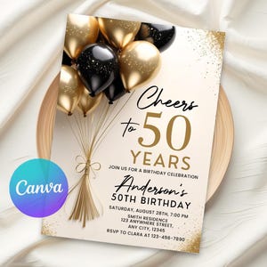 Black Gold Invite, 50th birthday invite, Birthday Dinner, womens 50th birthday, Fifty Birthday, 50th Party, 50th digital invite, text message invite, Birthday Brunch, 50th invitation, 50th birthday mens