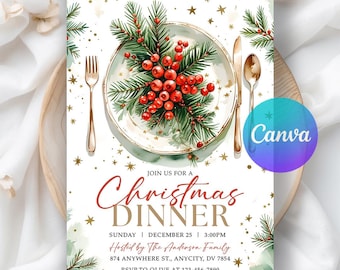 Weihnachtsessen Einladung, Urlaub Party einladen, Weihnachtsfeier einladen, Weihnachtseinladung, digitaler Download, bearbeitbare Canva Vorlage