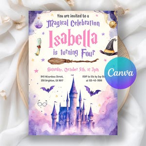 Wizards Witches Birthday Invitation, Magical Wizard Invite, Magical Birthday Invite, Magic School Wizardry Party, Editable Canva Template