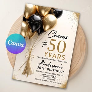 Black Gold Invite, 50th birthday invite, Birthday Dinner, womens 50th birthday, Fifty Birthday, 50th Party, 50th digital invite, text message invite, Birthday Brunch, 50th invitation, 50th birthday mens