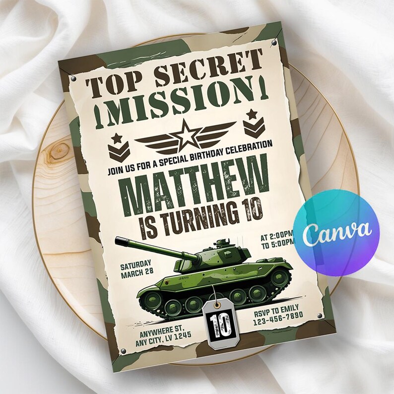 Army Birthday Invitation, Military Party Invitation, Soldier Birthday ...