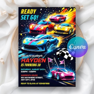 Race Car Birthday Invitation, Sport Race Car Invite, Boys Invitation, Car Birthday Invitation, INSTANT DOWNLOAD, Editable Canva Template