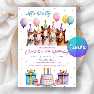 Horse Birthday Invitation, EDITABLE Saddle Up Cowgirl Invite, Country Western Party, Pink Equestrian Birthday Evite, Editable Canva Template