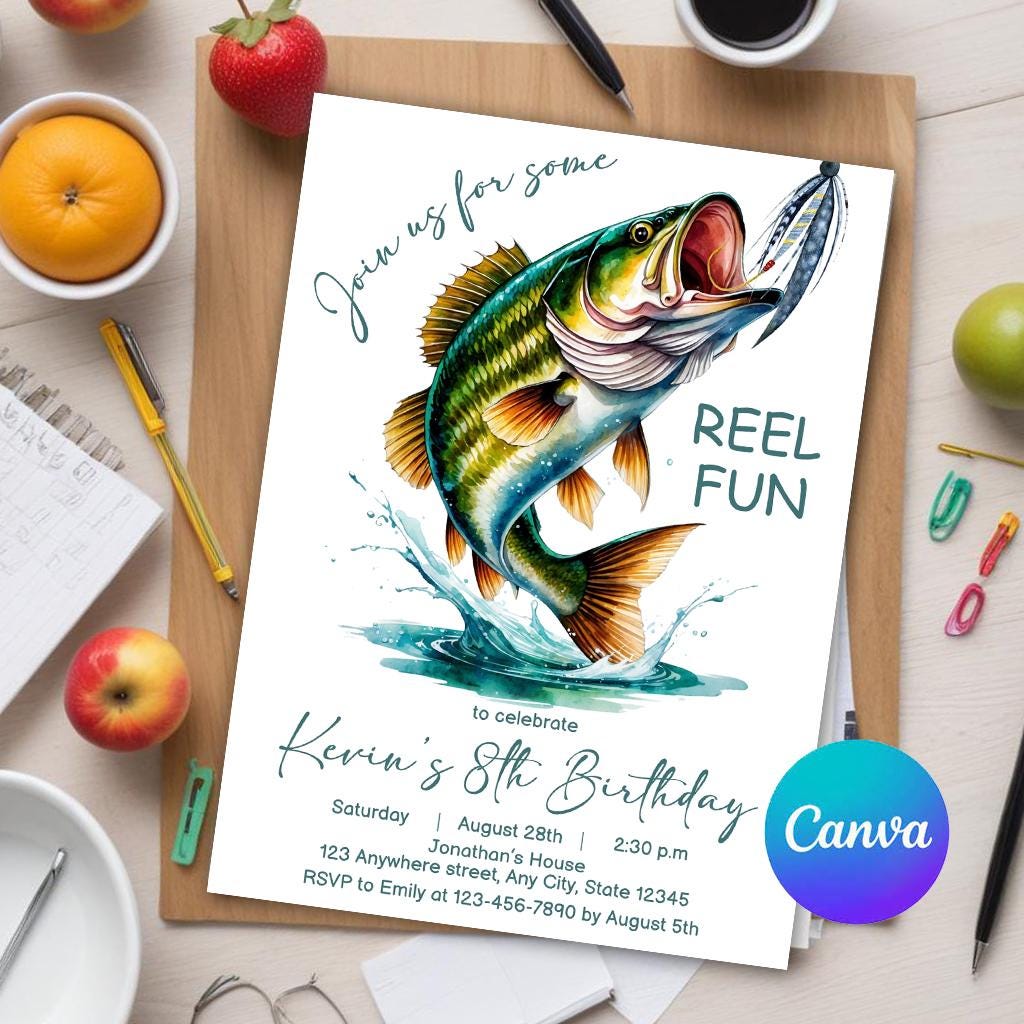 Fishing Birthday Invitation Template, Fishing Birthday Invite, Fish ...