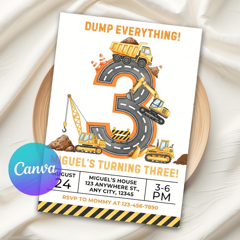 Construction Invite, dump trucks birthday, Dump Truck Party, Construction Party, printable kids truck, digital boys invite, truck party template, Excavator Birthday, construction truck, truck birthday, boy birthday invite, 3rd Birthday Card, digger party