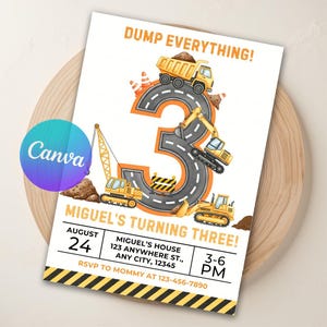 Construction Invite, dump trucks birthday, Dump Truck Party, Construction Party, printable kids truck, digital boys invite, truck party template, Excavator Birthday, construction truck, truck birthday, boy birthday invite, 3rd Birthday Card, digger party