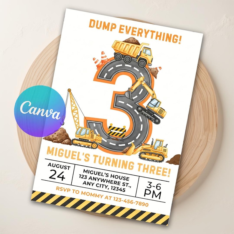 Construction Invite, dump trucks birthday, Dump Truck Party, Construction Party, printable kids truck, digital boys invite, truck party template, Excavator Birthday, construction truck, truck birthday, boy birthday invite, 3rd Birthday Card, digger party