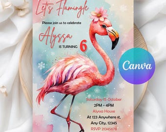 Flamingo Birthday Invitation, Flamingle Invitation, Tropical Birthday Invitation, Flamingo Party, Summer Birthday, Editable Canva Template