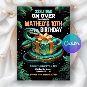 Editable Reptile Birthday Invitation, Reptile Show Invitation, Animal Encounter Birthday Invite, Snake Printable Template, Editable Canva