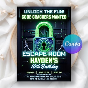 Escape Room Birthday Invitation, Mystery Birthday Invitation, Escape Room Invitation, Teen escape room party Invite, Editable Canva Template