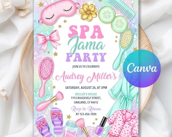 Spa Jama Party Birthday Invitation, Spa Party Digital Invite, Sleepover Birthday Invite, Pamper Glam Birthday Party, Editable Canva Template
