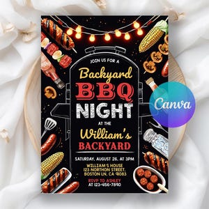 Editable Barbeque Birthday Invitation, BBQ Chill and Grill Birthday Invitation, Backyard BBQ Party Digital Invite, Editable Canva Template
