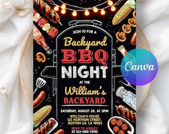 Editable Barbeque Birthday Invitation, BBQ Chill and Grill Birthday Invitation, Backyard BBQ Party Digital Invite, Editable Canva Template