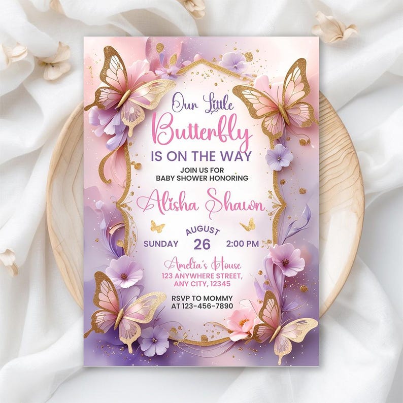 Butterfly Baby Shower Invitation: Butterfly, Gender Reveal Event ...
