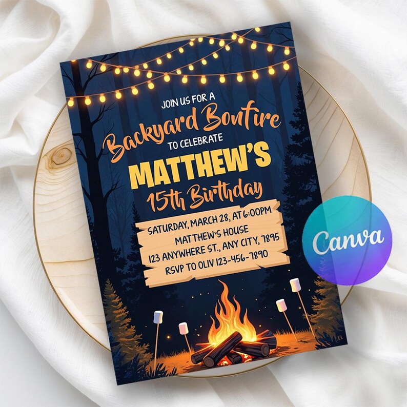 Bonfire Birthday Invitation, Backyard Bonfire Invite, S'mores Birthday ...