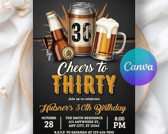 Prost auf 30 Jahre Einladung, 30. Geburtstagseinladung, wunderliche zwanzig einladen, Bierparty, sofortiger Download, bearbeitbarer digitaler Download