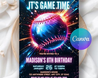 Baseball Birthday Invitation, Baseball Game Ticket Invite, Rookie of the Year, Any Age Editable Digital Template, Editable Canva Template
