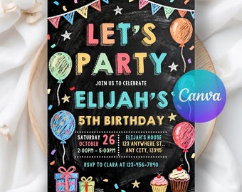 Simple Colorful Birthday Invitation, Cheerful Birthday Party Invite, Bright Birthday Invitation, Digital Download, Editable Canva Template