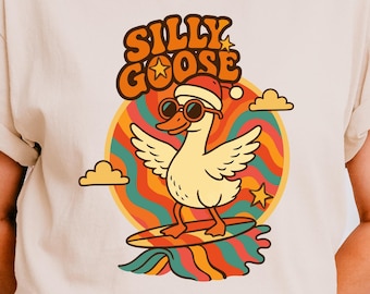 Silly Goose Retro Surfing Graphic Tee - Fun Summer Design, Vintage Style, Digital PNG Download
