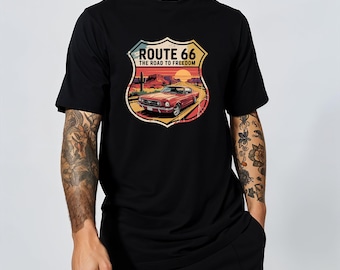 Vintage Route 66-bil PNG: Retro roadtrip-konst (digital nedladdning)