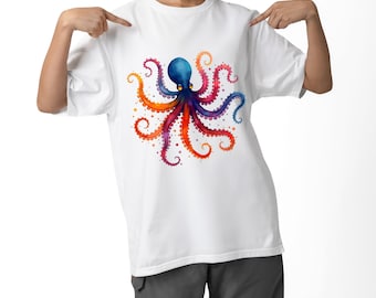 Färgglad bläckfisk PNG: Sublimeringsdesign, present till strandälskare (digital nedladdning)