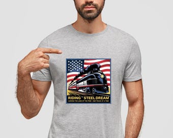 Vintage Steam Train Art: American Flag Railroad Poster (PNG File)