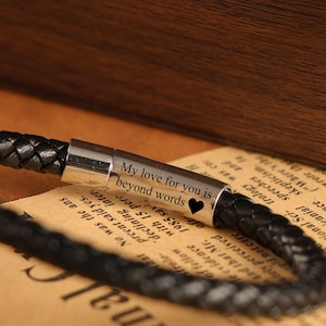 Customize Engraved Leather Bracelet for Dad,Personalised Leather Bracelet,Hidden Message Brown Bracelet,Custom Mens Bracelet,Birthday Gift