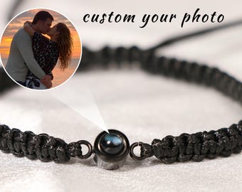 Customized Photo Projection Bracelet,Men Braided Rope Bracelet,Picture Inside Jewelry,Memorial Gift,Christmas Gift for him