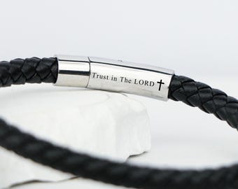 Personalized Christian Leather Bracelet,Custom Inspirational Bible Verse Bracelet,Faith Graduation Gift,Bible Verse Gift,Religous Scripture