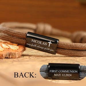 Confirmation gifts for boys, Gift for First Communion Personalized Engraved Bracelet Black,christian gifts for him,Family Baptism Bracelet,