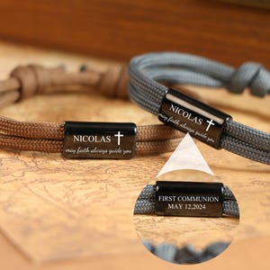 Confirmation gifts for boys, Gift for First Communion Personalized Engraved Bracelet Black,christian gifts for men, Religious jewelry