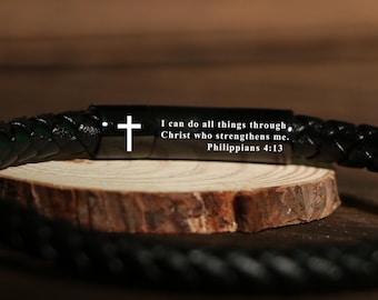 Personalized Christian Leather Bracelet,Custom Inspirational Bible Verse Bracelet,Faith Graduation Gift,Bible Verse Gift,Religious Gift
