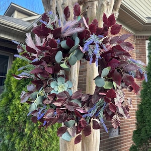 Custom 26&quot; Handmade Burgundy & Lavender Wreath – Classic All-Season Home Accent