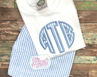 Boys Seersucker Shorts Set, Custom Monogrammed Outfit
