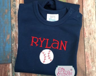 Boys Navy Baseball Shirt, Custom Embroidered Name