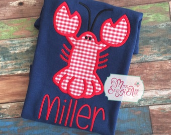 Custom Crawfish Shirt, Gingham Applique, Personalized Baby Shirt