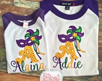 Girls Mardi Gras Mask Raglan Shirts, Girls Mardi Gras Shirt, Custom Mardi Gras Mask Tee