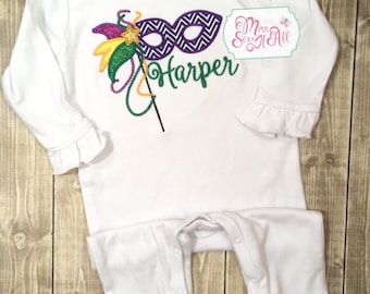 Mono con máscara de Mardi Gras, Mono con máscara de Mardi Gras para niñas, Mono de Mardi Gras para niñas