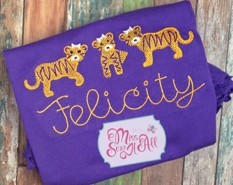 Girls Purple Tiger Shirt, Personalized Football Tee