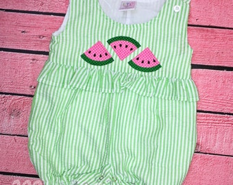 Girls Watermelon Romper, Girls Seersucker Romper, Girls Summer Romper, Summer Watermelon Romper, Baby Watermelon Romper