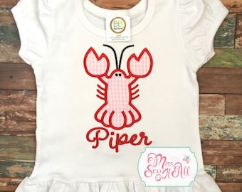 Girls Crawfish Appliqué Shirt, Pink Gingham, Personalized